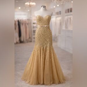 Gold Sequin Mermaid Gown – Strapless Formal Dress - Size 4